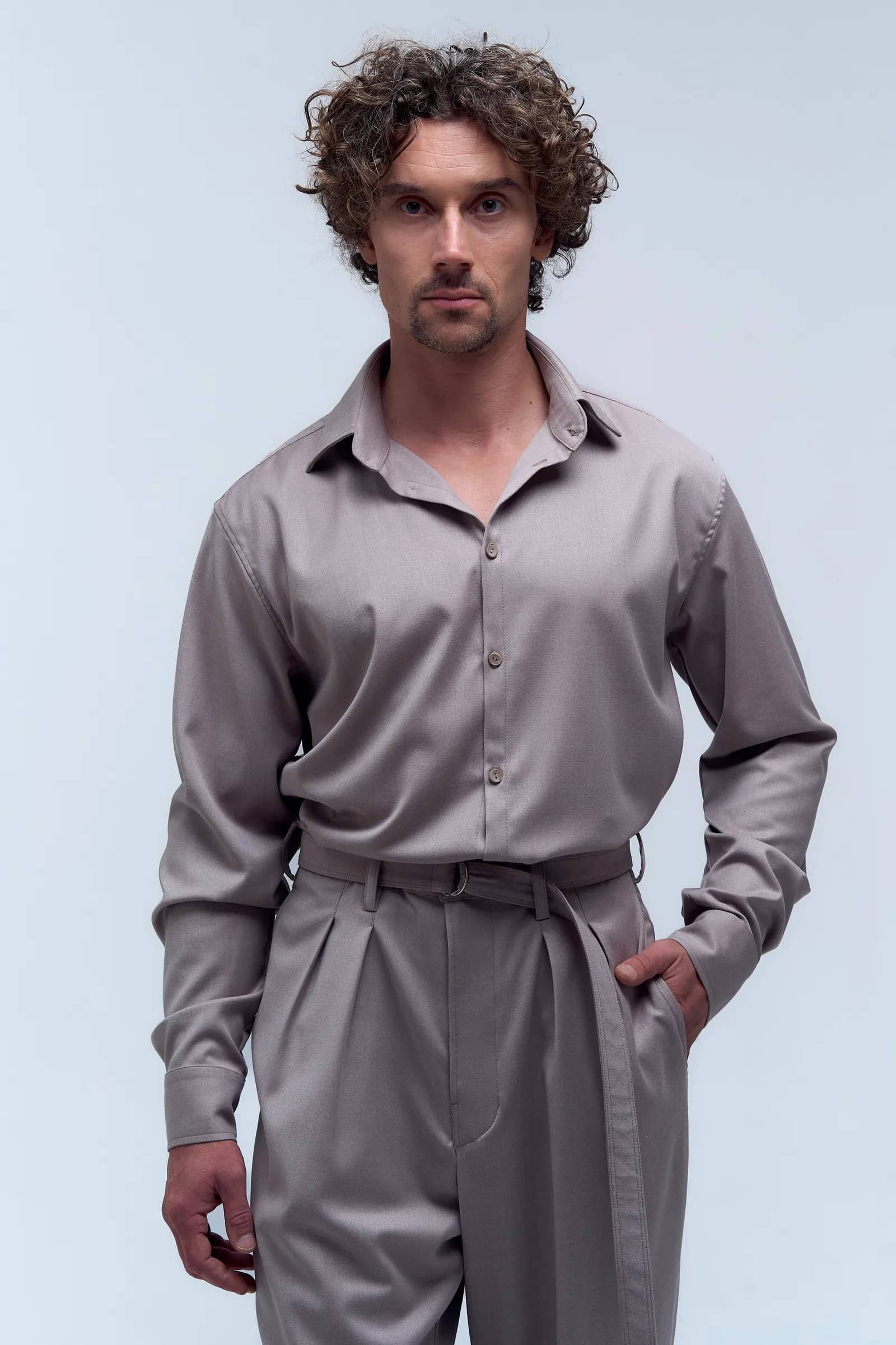 GRAY-BEIGE BASIC SHIRT