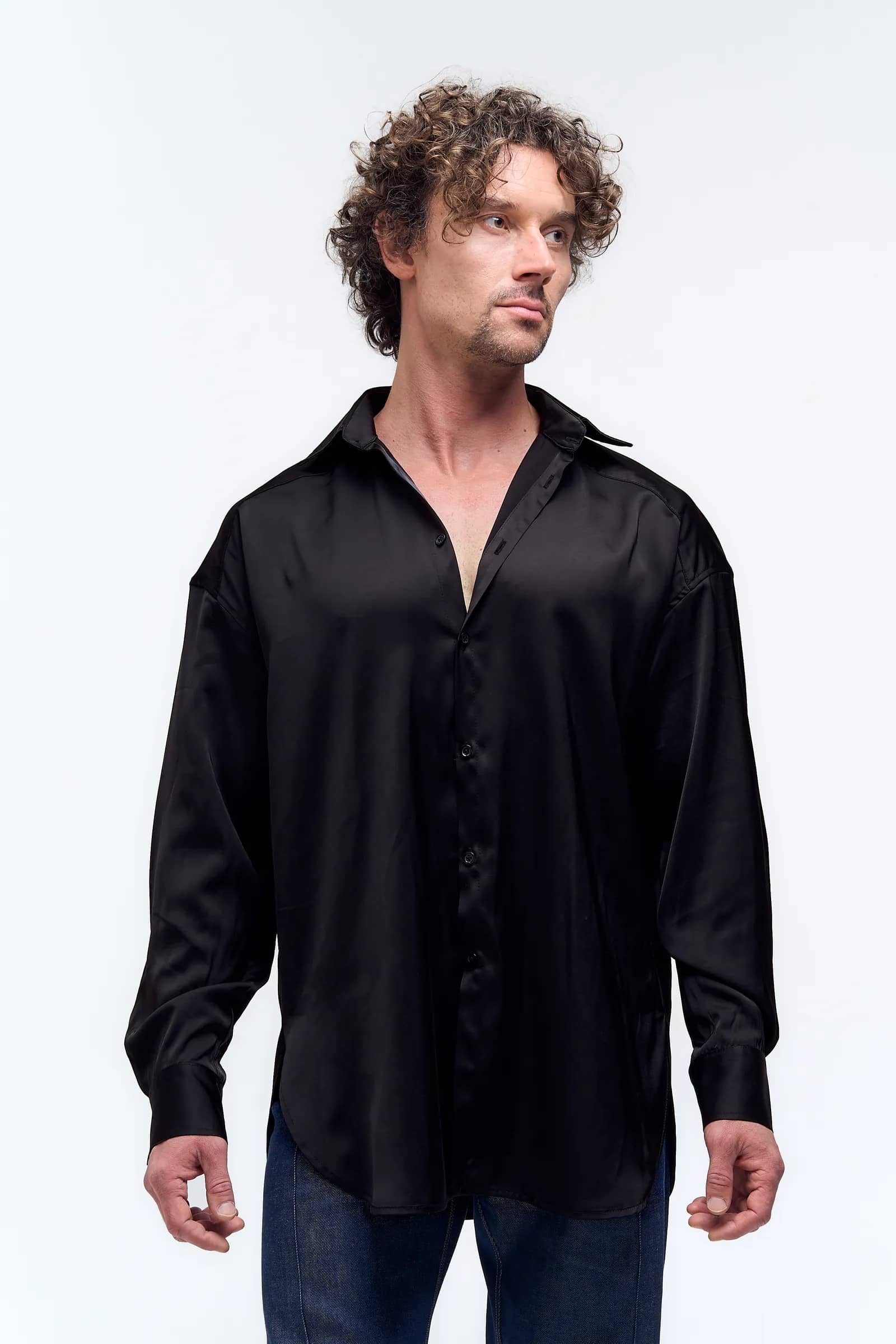 OVERSIZED SHIRT SILK BLACK