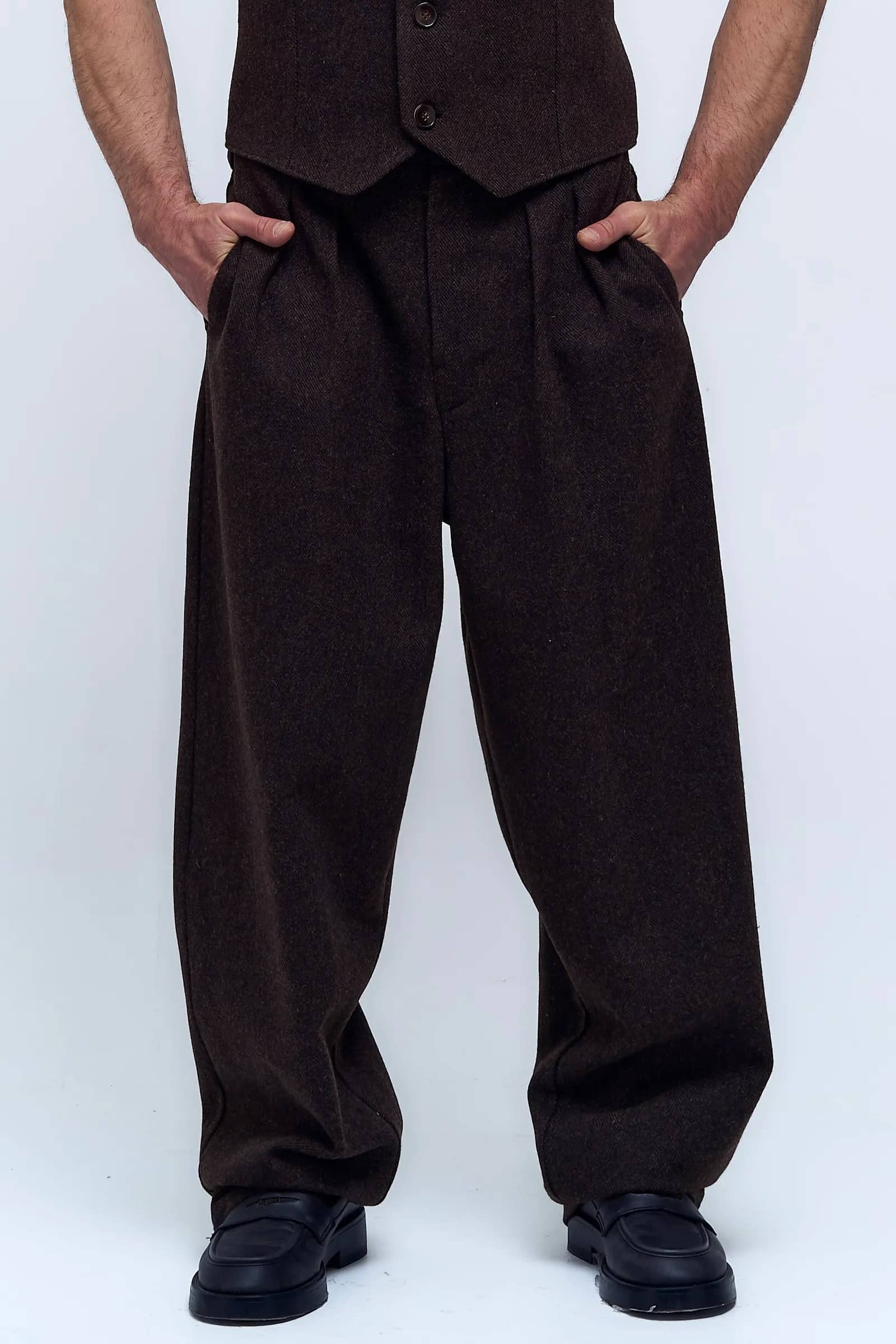 DARK COCOA WOOL PALAZZO PANTS