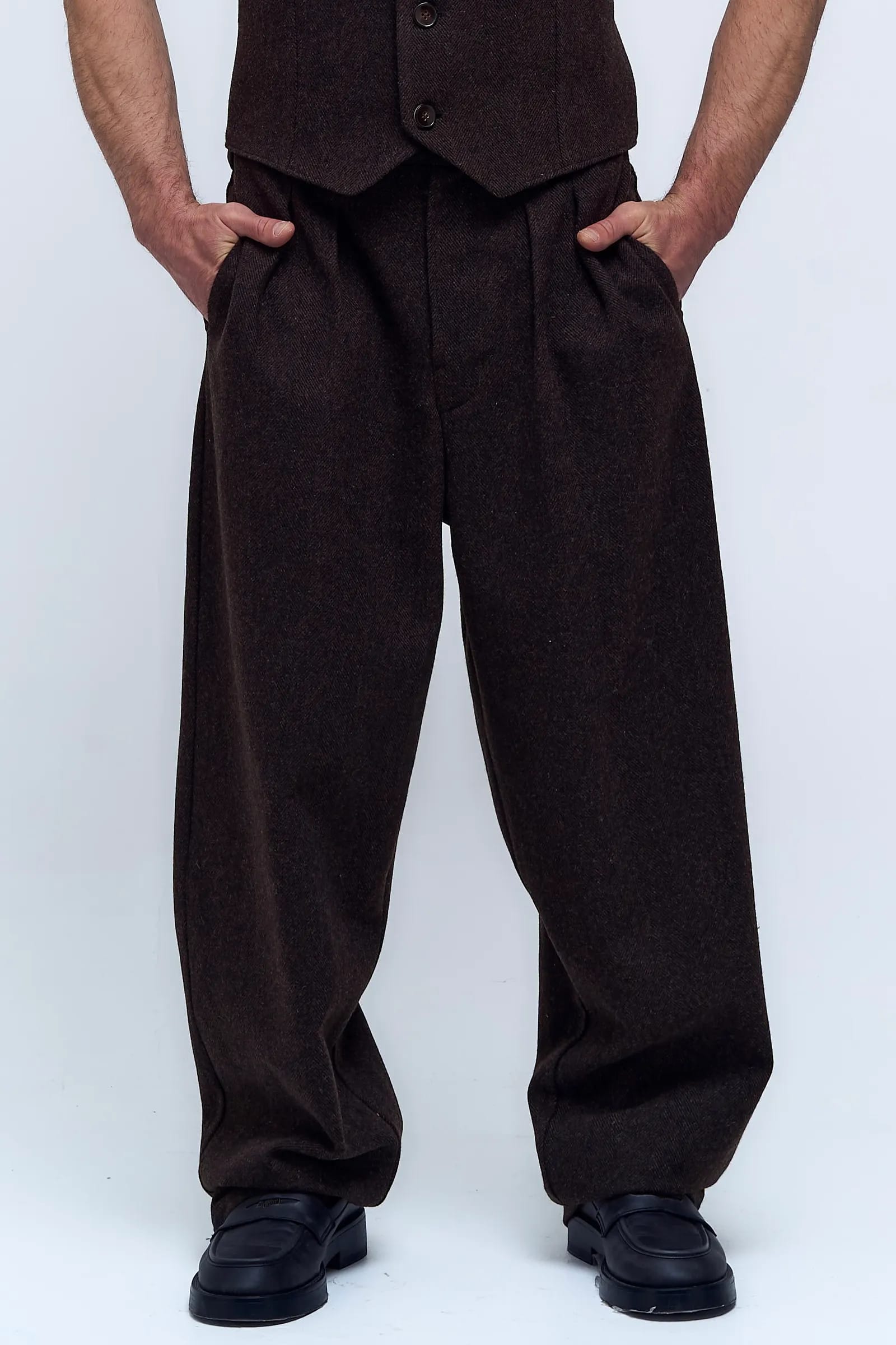 DARK COCOA WOOL PALAZZO PANTS